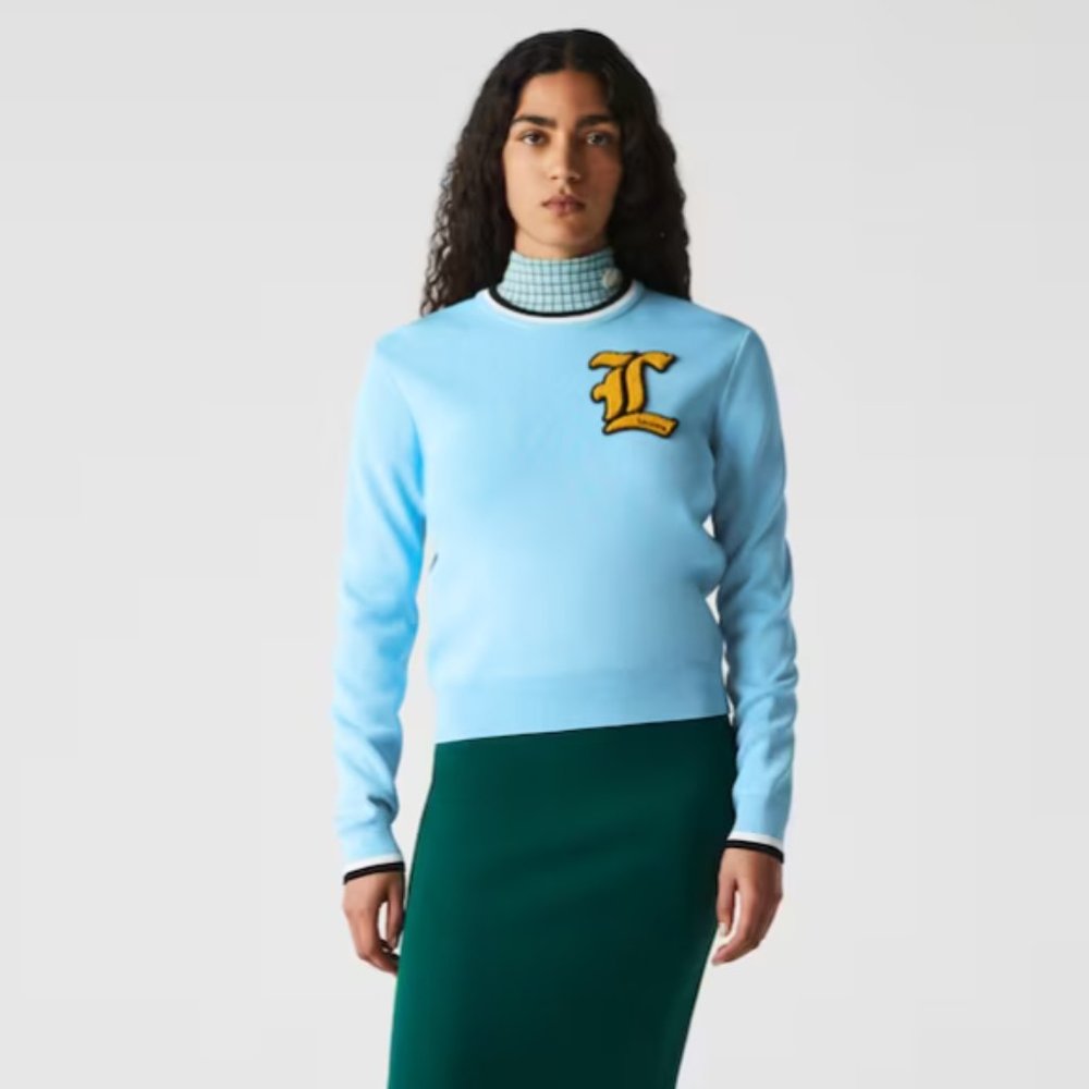 LACOSTE WOMEN’S LIVE CREW NECK BADGE COTTON SWEATER - Picture 2 of 4